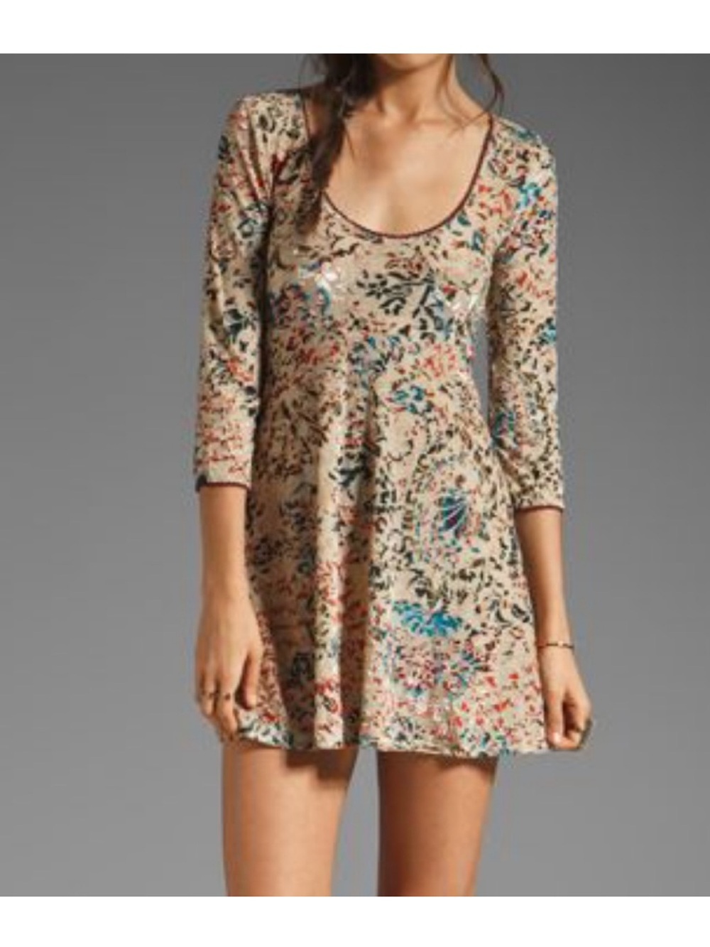 Free People Beige Muse Burnout Velvet Floral Mini Dress Size M Summer